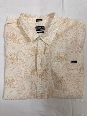 O'Neill Men's Cream Short Sleeve Button-Down with Tan Dot Starburst Print